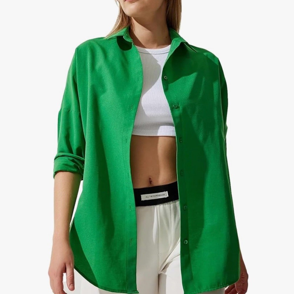 BIG DART Green Oversized Button Down Shirt